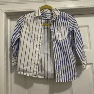 GAP Kids White and Blue Striped Button-Down Shirt